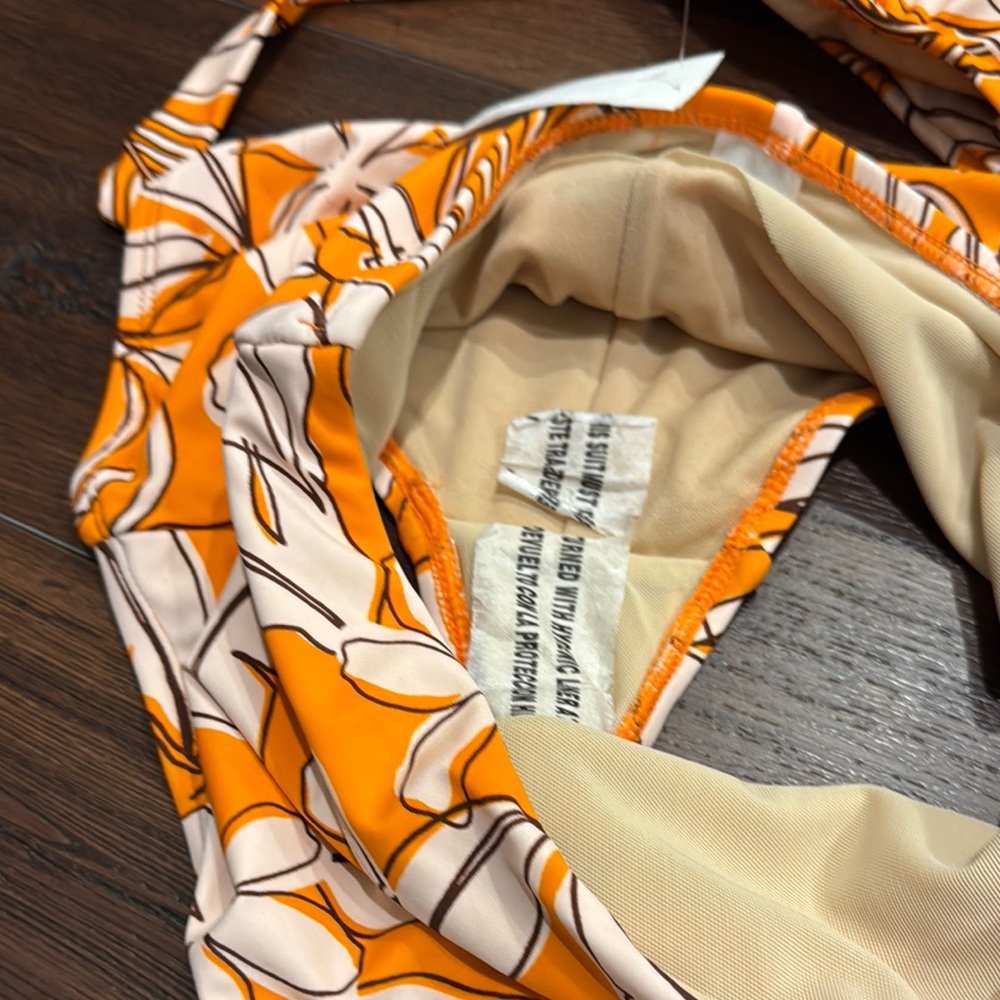 Kona Sol NWT 2 Piece Orange Floral Bikini Set. High waisted full covered bottom. - Picture 10 of 10